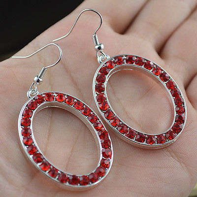 Classical hot cute Crystal Ellipse tibet silver hook earrings